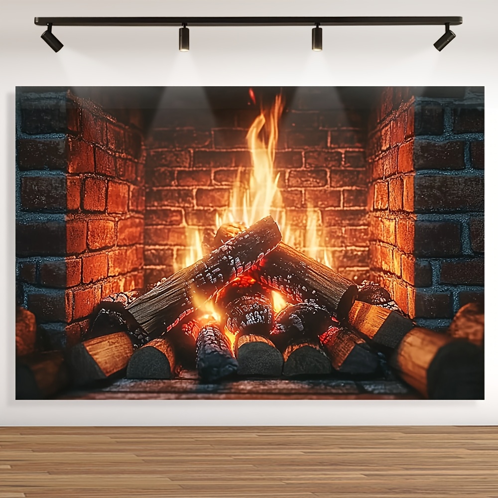 

Vibrant Christmas Fireplace Backdrop - Color Firewood Flame Design, Easy-hang Polyester Decoration For Celebrations & Creative Photography