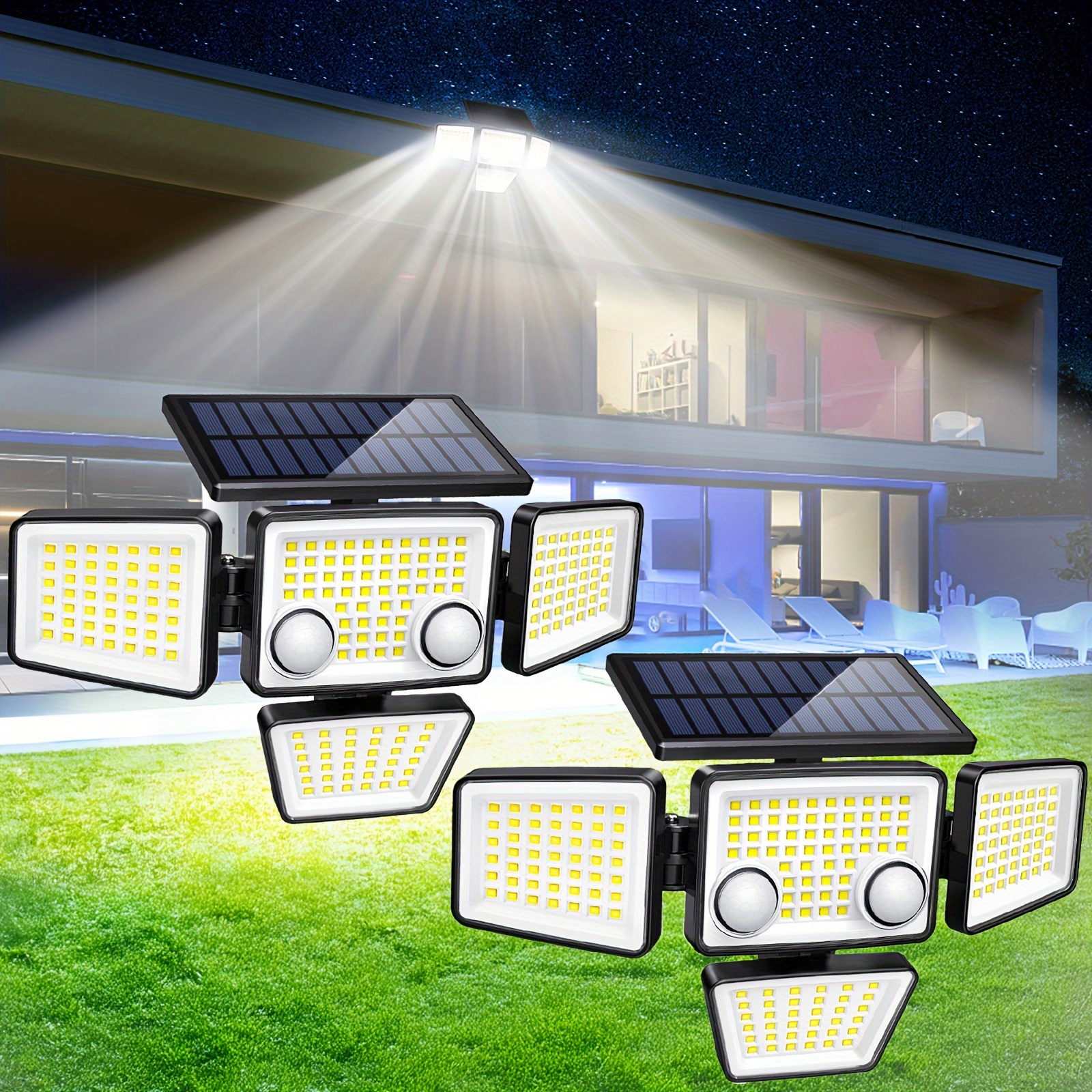 

Solar Outdoor Light - 3000lm 188 Led 4-head Motion Sensor Outdoor Light, Ip65 Waterproof Power Supply Safety Flood Light, 270 ° Wide Angle Wall Light, Solar Light For Backyards, Courtyards, Gardens,