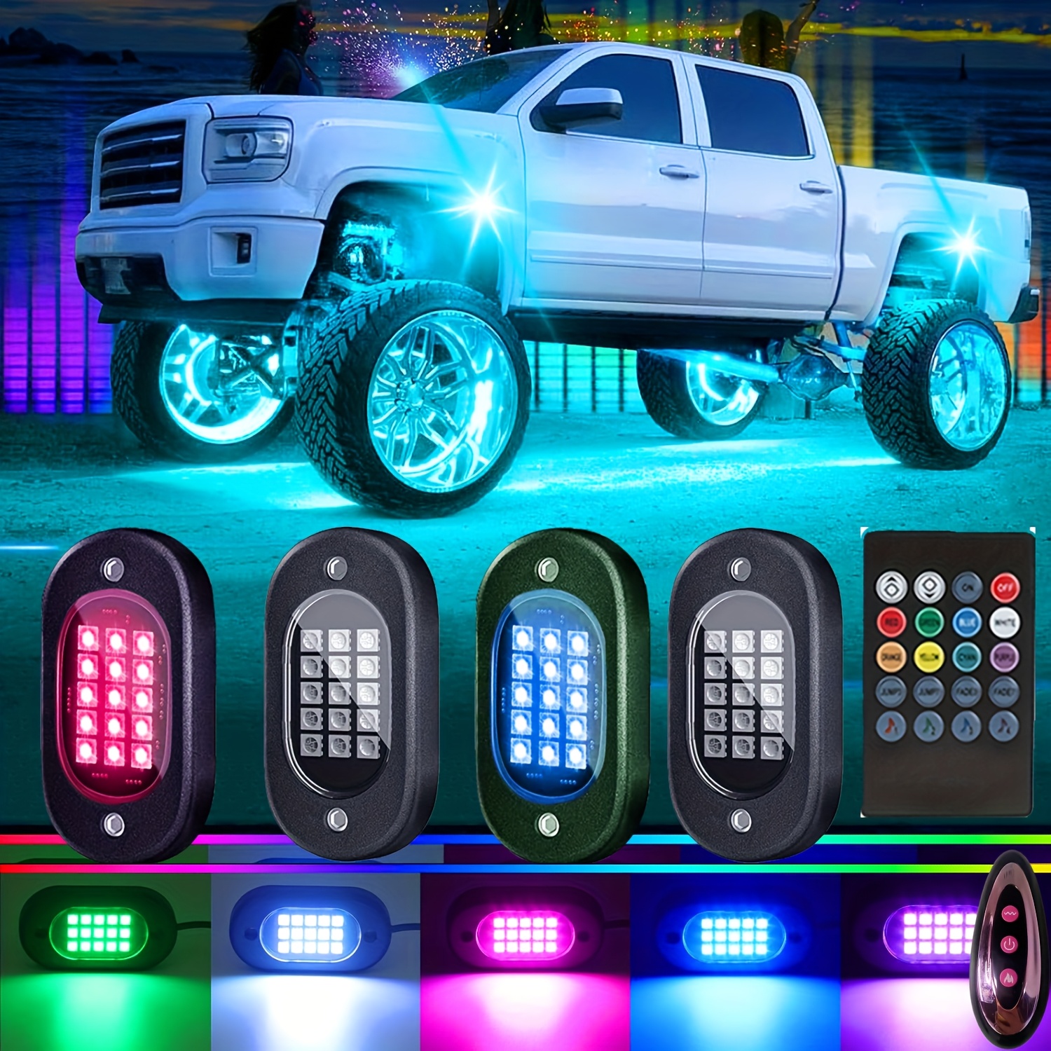TEMU 8in 1 Car Led Strip Light, 15 Led Rgb Car Interior Ambient Lights Under Dash Lighting Kit With Multi-with Multiple Mode Switching Functions For