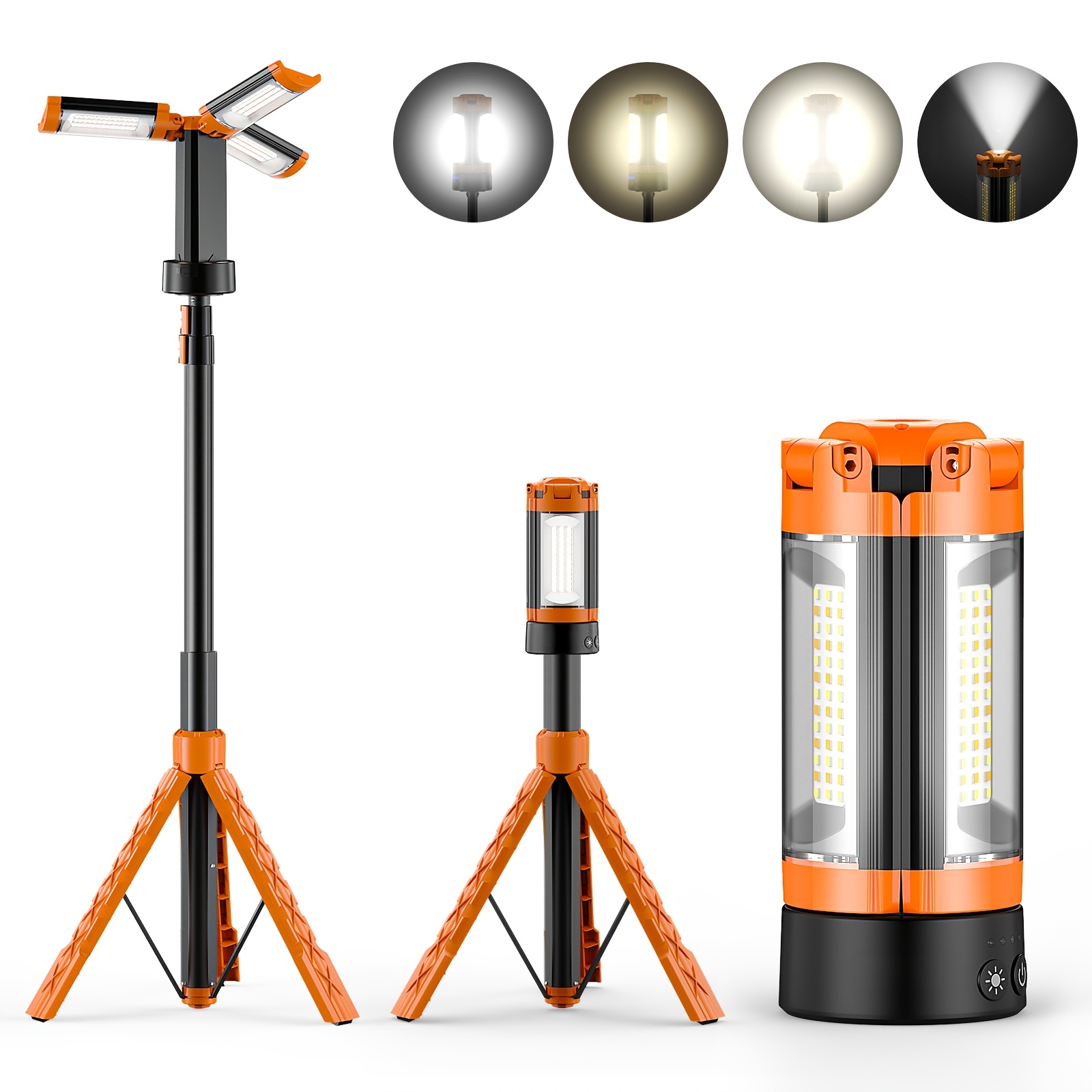 TEMU Rechargeable 10000mah Camping Light With Stand 6.0 Ft , Cordless Work Light With 3 Led Lamp Heads, 2200 Camping Essentials Gear Emergency