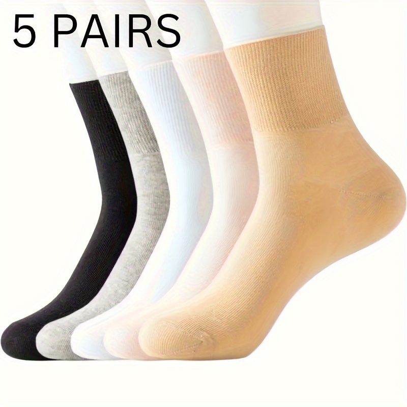 TEMU 5 Pairs Women's Non-binding Suitable For Elderly & Pregnant Socks - Soft - Comfortable Elastic Suitable For Elderly Care, Pregnancy, Random