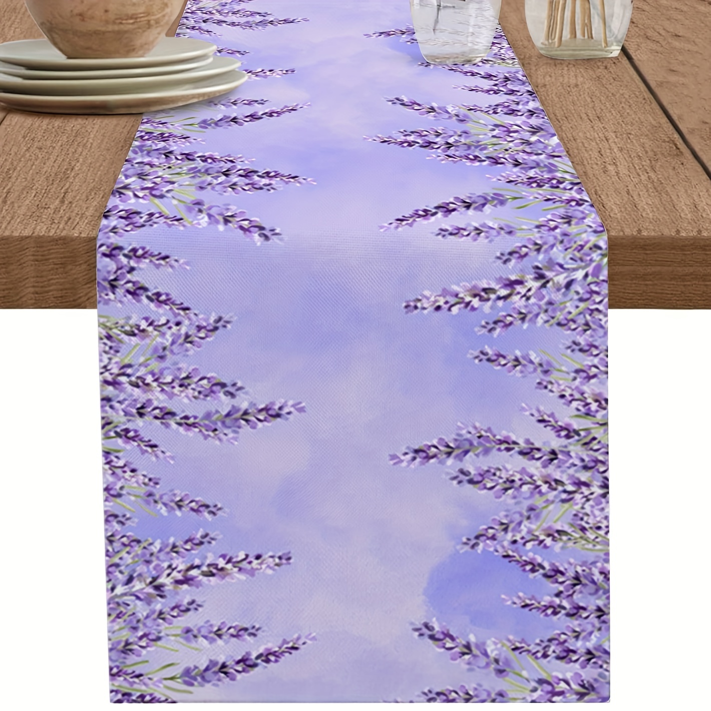 

1pc, Table Runner, Purple Lavender Printed Table Runner, Spring Theme Floral Design, Dustproof & Wipe Clean Table Runner, Perfect For Home Party Decor, Dining Table Decoration, Aesthetic Room Decor