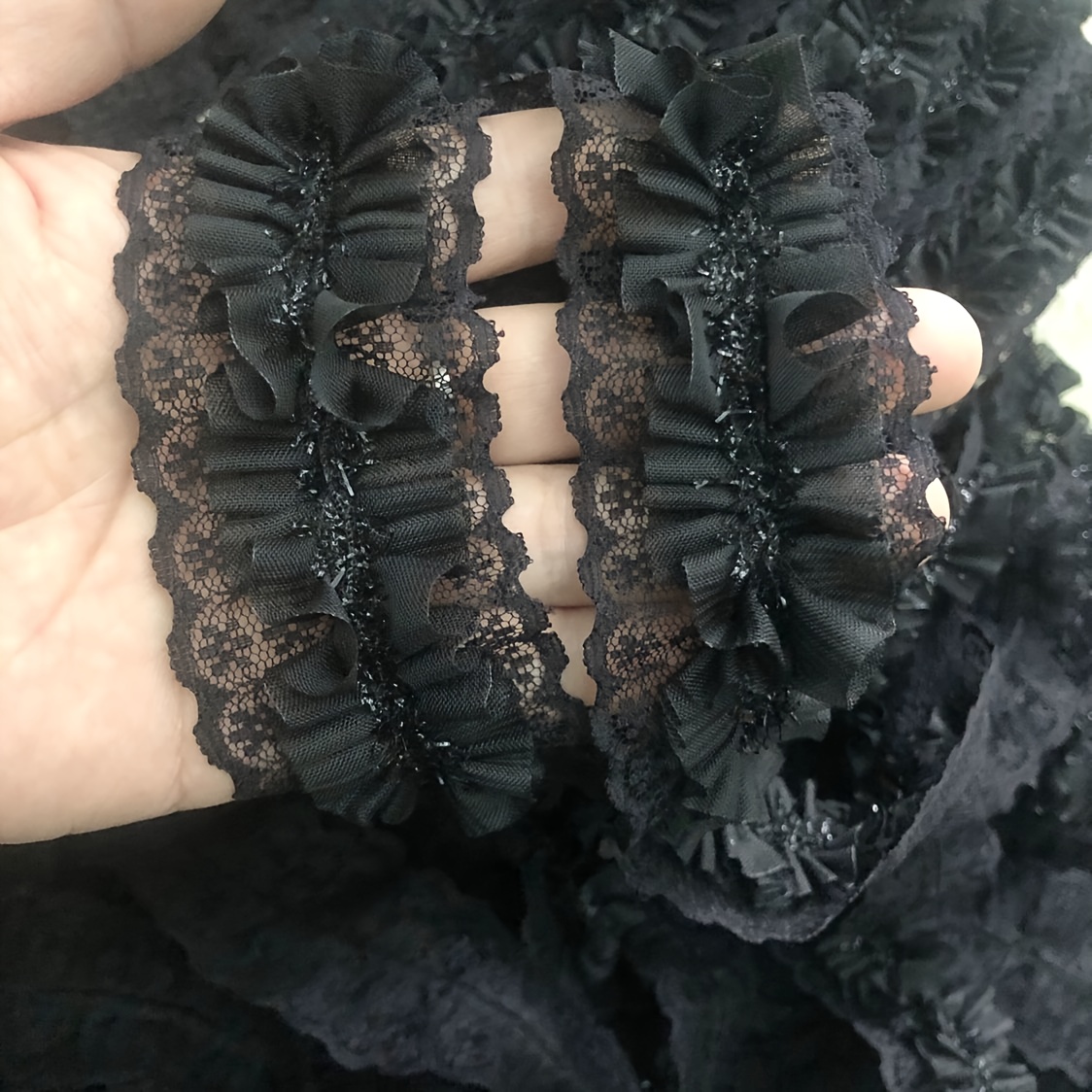 1pc 4.5cm Wide Black And White Double-layer Chiffon Lace Trim Skirt Handmade Cuff Trim