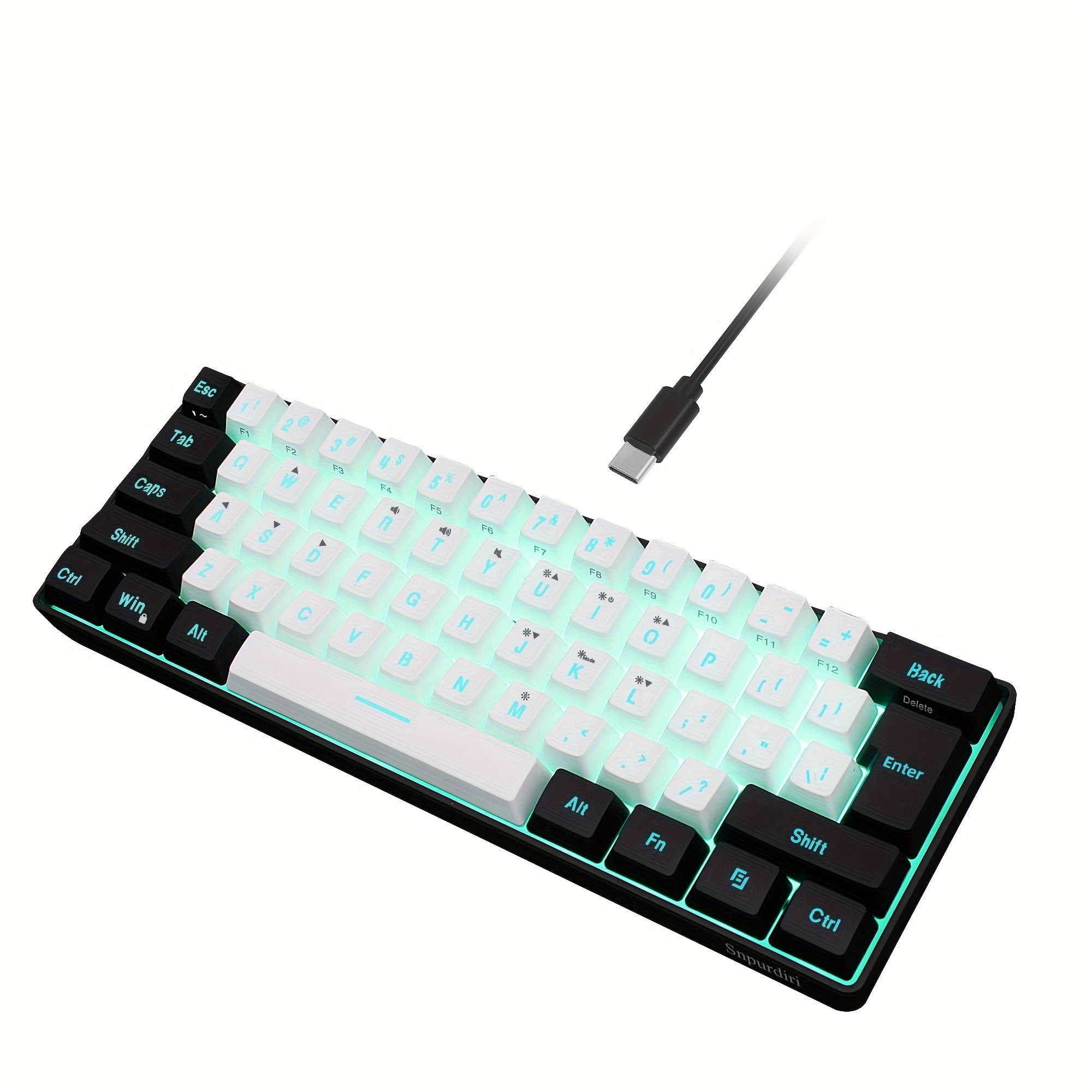 TEMU [1pc Mini Rgb Gaming Keyboard] Snpurdiri 60% Wired Gaming Keyboard, Mini Portable 61-key Membrane, Rgb , Usb Powered, With Usb Cable, For Pc/