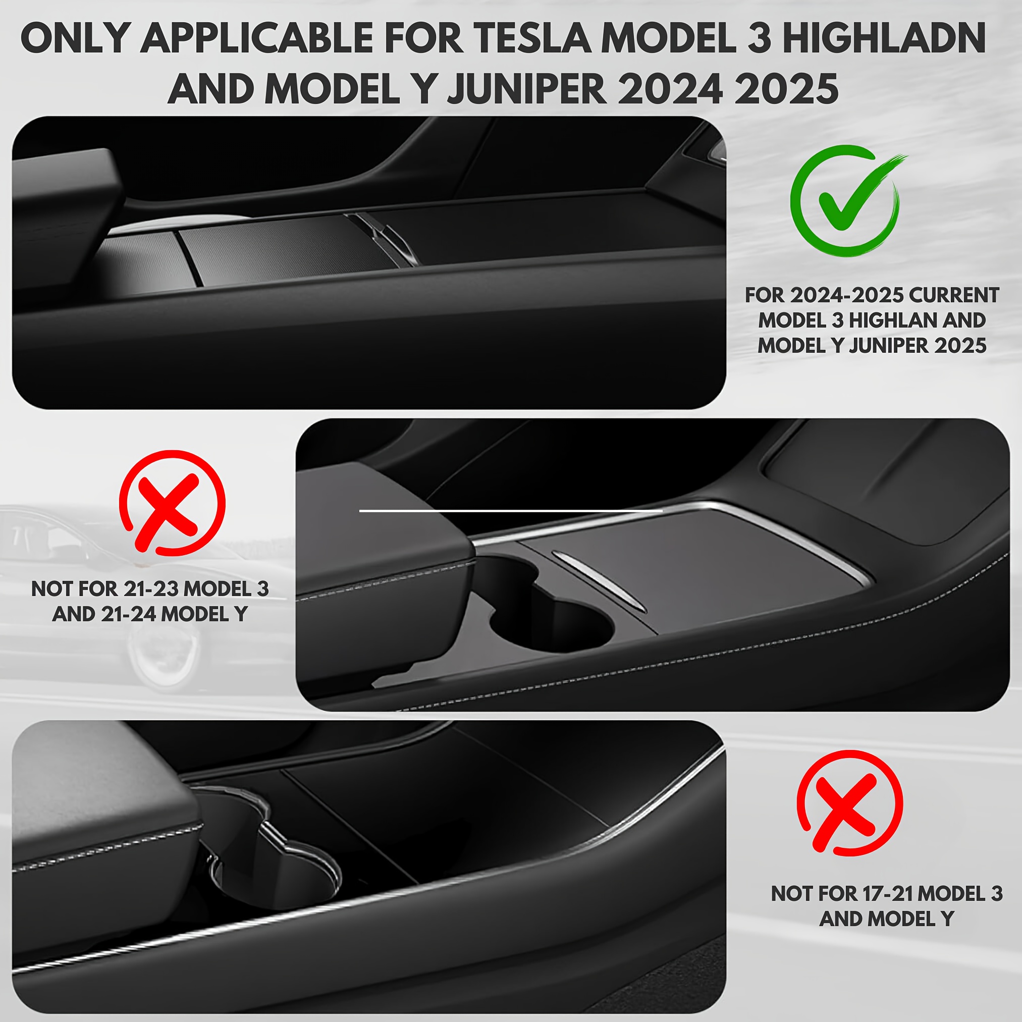 5Pcs Center Console Organizer Tray Compatible For Tesla Model Y 5pcs, BLACK