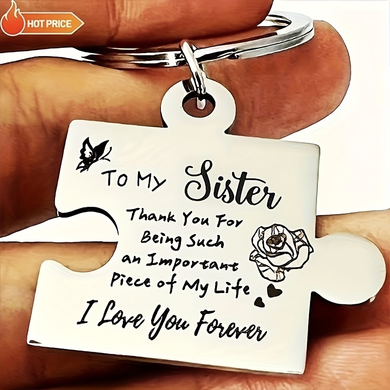 TEMU Precious Sister Keychain - Stainless Steel, Rose And Pattern, Gifts, Birthdays, Anniversaries, Purse Accessories,