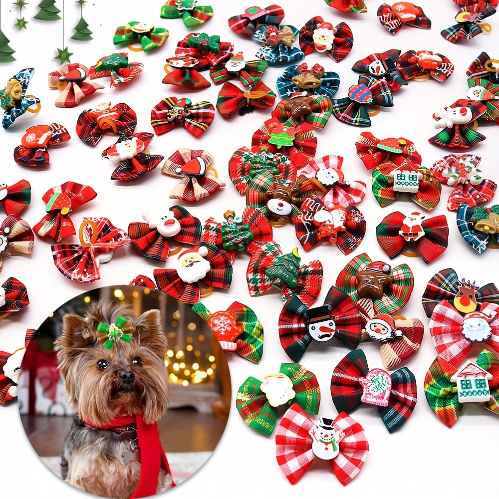 TEMU 20pcs Dog Bows Christmas Hair Bows For Dogs Christmas Tree Elk Accessories Pet Hair Bows Christmas Pet Supplies Dogs Grooming Accessories