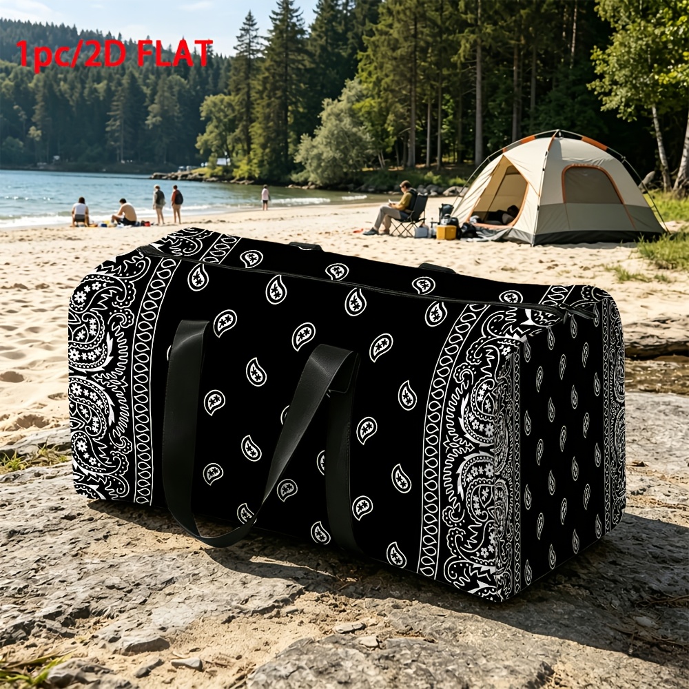 TEMU 1pc Paisley Printed Large Capacity Handheld Travel Bag Suitable For Outdoor Camping Travel And Weekend Trips