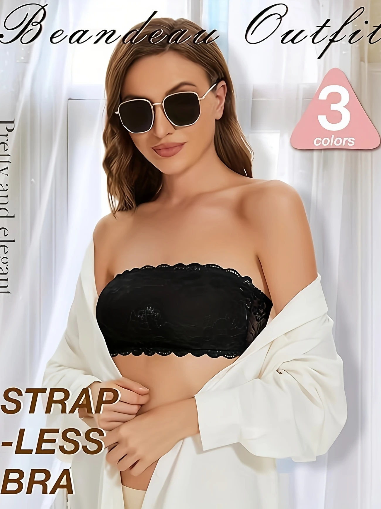 ladies lace tube bra comfortable wire free gathered tube bra strapless thickened bra details 0