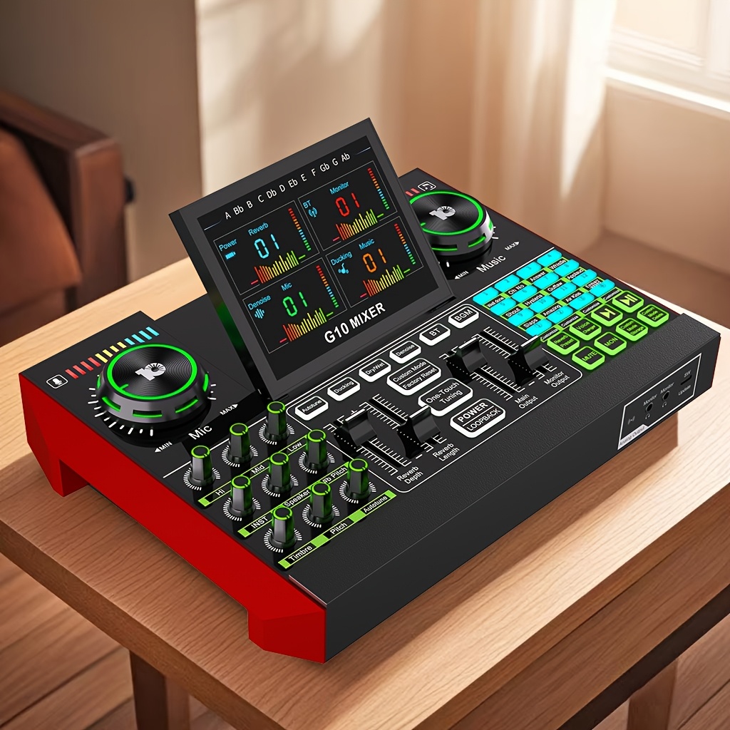   g10   channel audio interface and dj mixer 48v   power usb sound card for pc phone live streaming ktv gaming recording