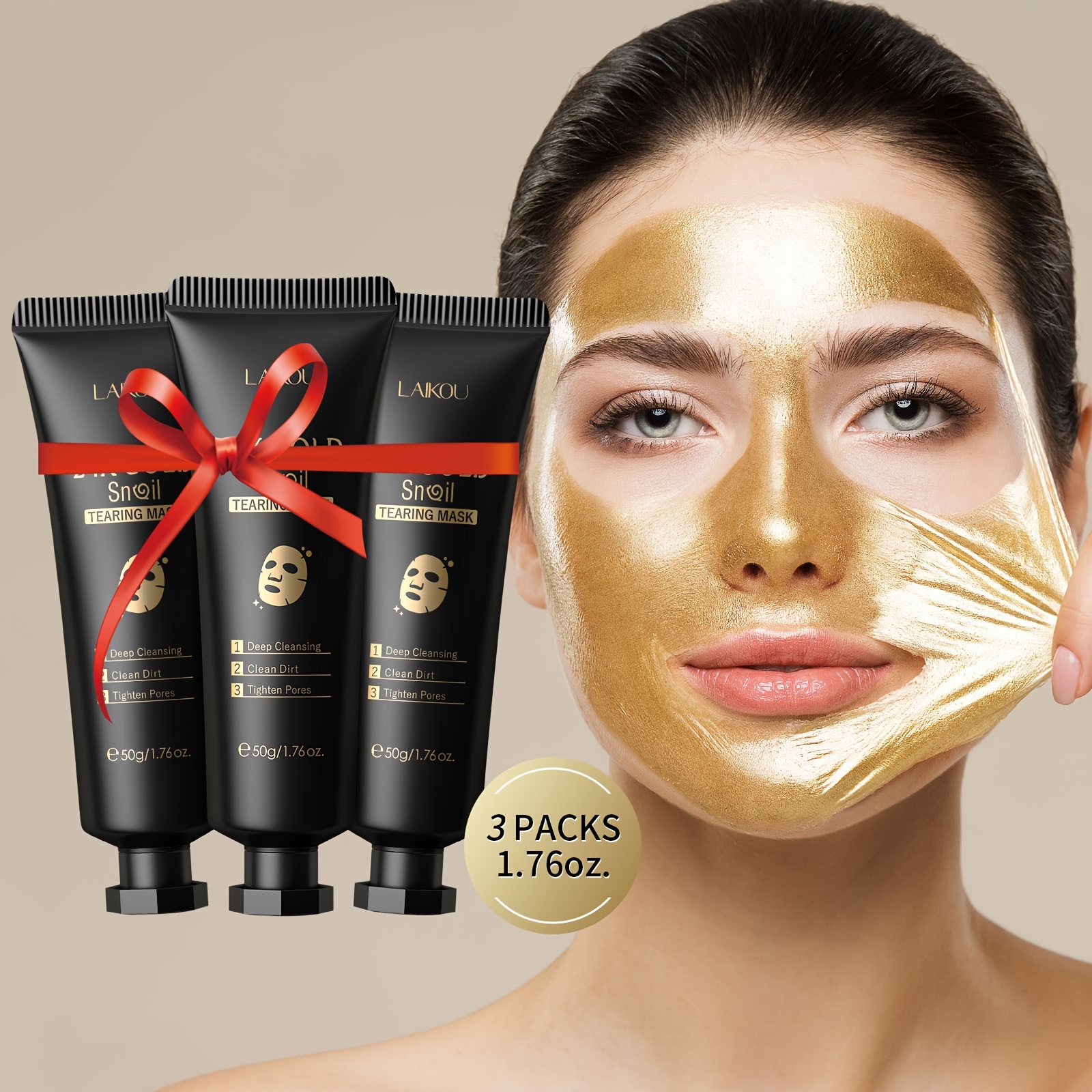 TEMU Laikou Tearing Mask 1.76oz*3pcs For , Facial Mask, Clean , Tone, Tear Off Mask For Normal Dry Oily Combination Skin Type Users