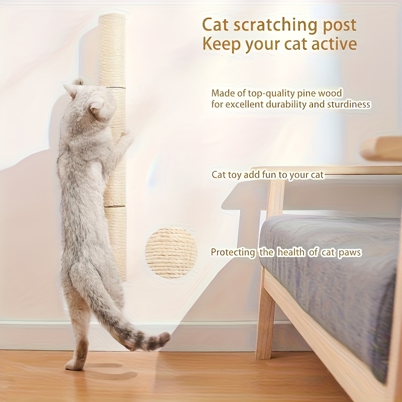TEMU Wall-mounted Cat Scratching Post, Sisal Hemp Sisal Pole, Claw Sharpening And Play Toy For Cats, White Hemp Material, Companion For Your Pet, And