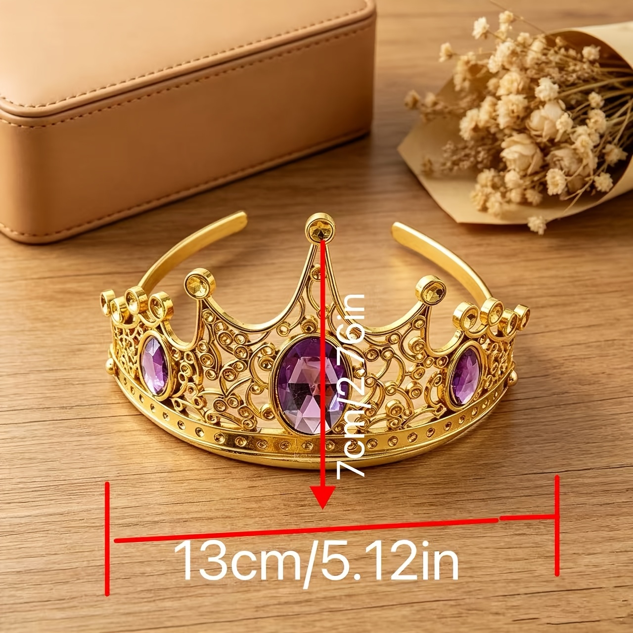4pcs Golden Gemstone Crown Headband and Heart Magic Wand Set