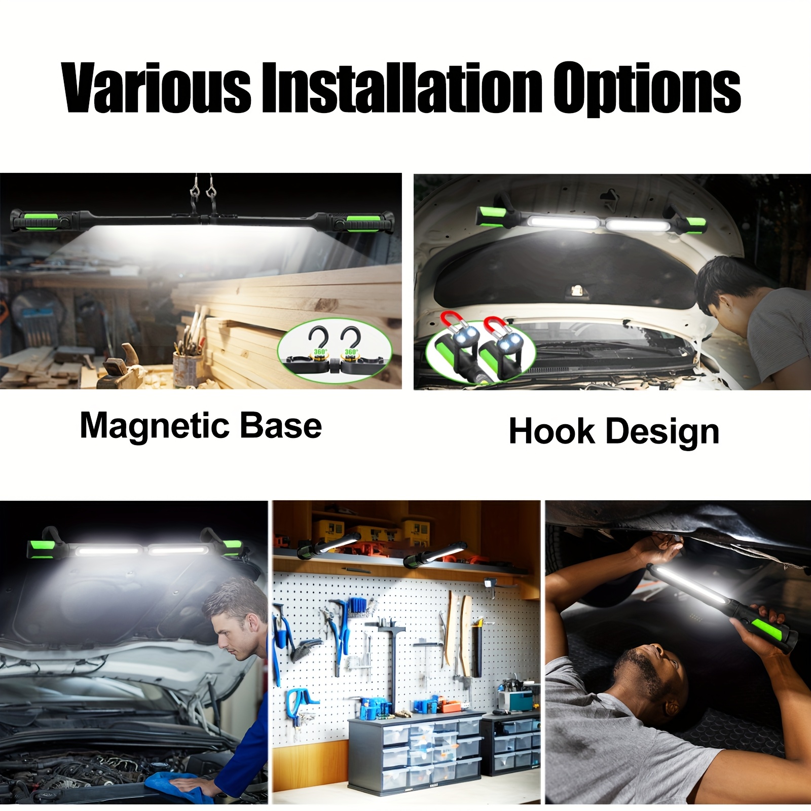 Rechargeable Cordless Magnetic LED Work Light with Magnetic Base & Hook - Portable Mechanic Light, Adjustable Brightness for Car Repair, Workshop, Emergency, Underhood, - /Outdoor Use 14 Rechargeable Cordless Magnetic LED Work Light with Magnetic Base & Hook - Portable Mechanic Light, Adjustable Brightness for Car Repair, Workshop, Emergency, Underhood, - /Outdoor Use