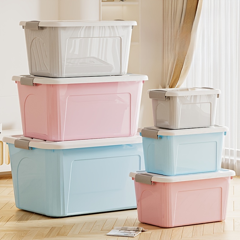 

3pcs Set Plastic Storage Bins With Lids & Handles - Waterproof, Multi- Organizers For Car Trunk, Home Closet, Office Supplies, Bathroom , Snacks & Meds