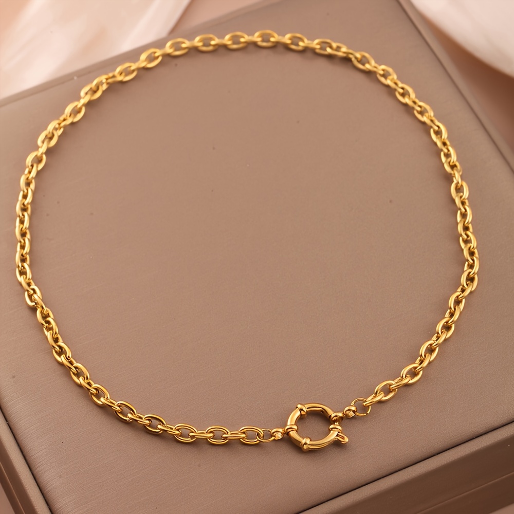 E-shop Eine 18K vergoldenete rechteckige Halskette aus Edelstahl mit Federverschluss - Minimalistische Unisex-Schmuckstücke, Valentinstagsgeschenk,