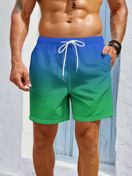 gradient print mens casual fashion athletic shorts loose comfortable gym mens swim trunks beach shorts