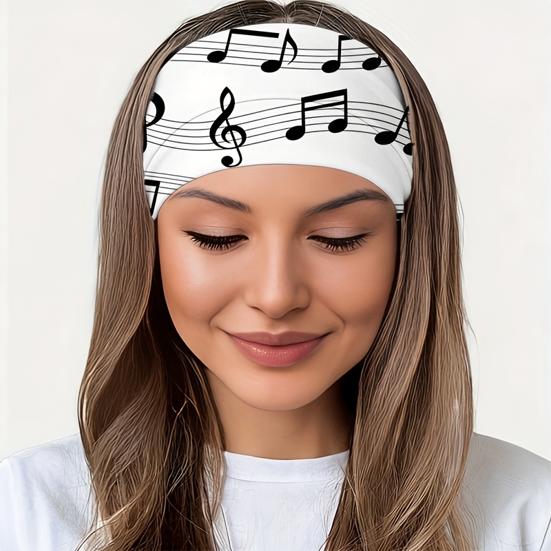 TEMU 2d Flat Musical Note Staff Pattern Headband, For Yoga / Gym / Running / Cycling, Travel / Outing / Beach, Non-slip / / Wide Edge / Fashionable