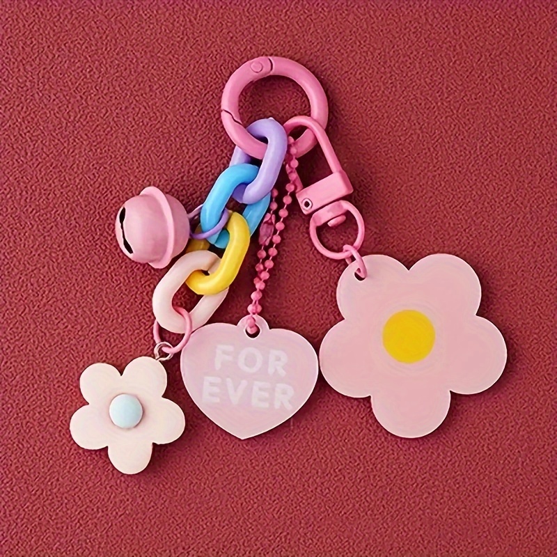 1pc Cute Dopamine Flower Keychain, Colorful Bell Bag Charm, Phone Strap
