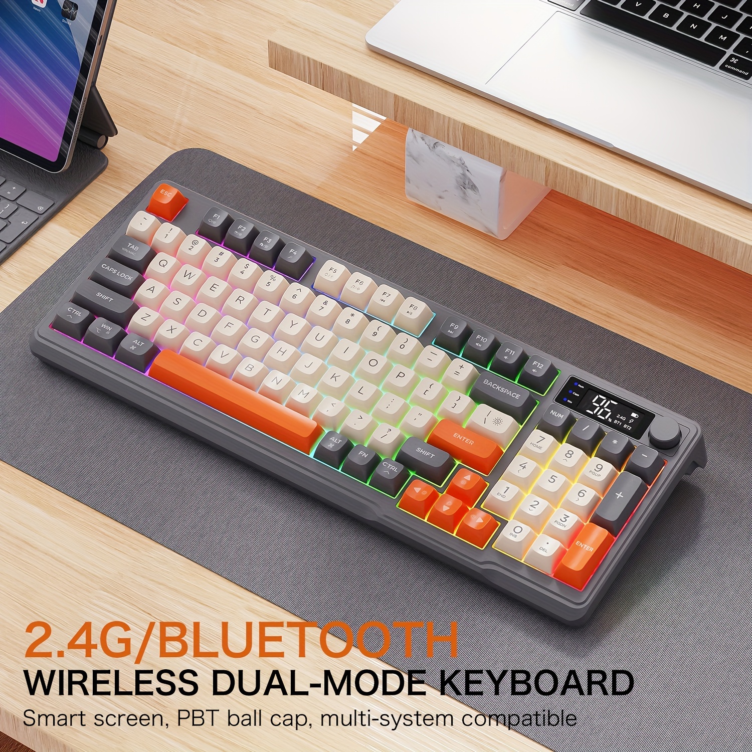 ZIYOU LANG T96 Wireless Gaming Keyboard and Mouse Combo Compatible for PC/Laptop/Mac - Dual Wireless/2.4G RGB Backlit Mechanical Feel Keyboard with Smart Display, Knob Controls & 4000 DPI Mouse, Wireless Combo for PC Gaming (No)
