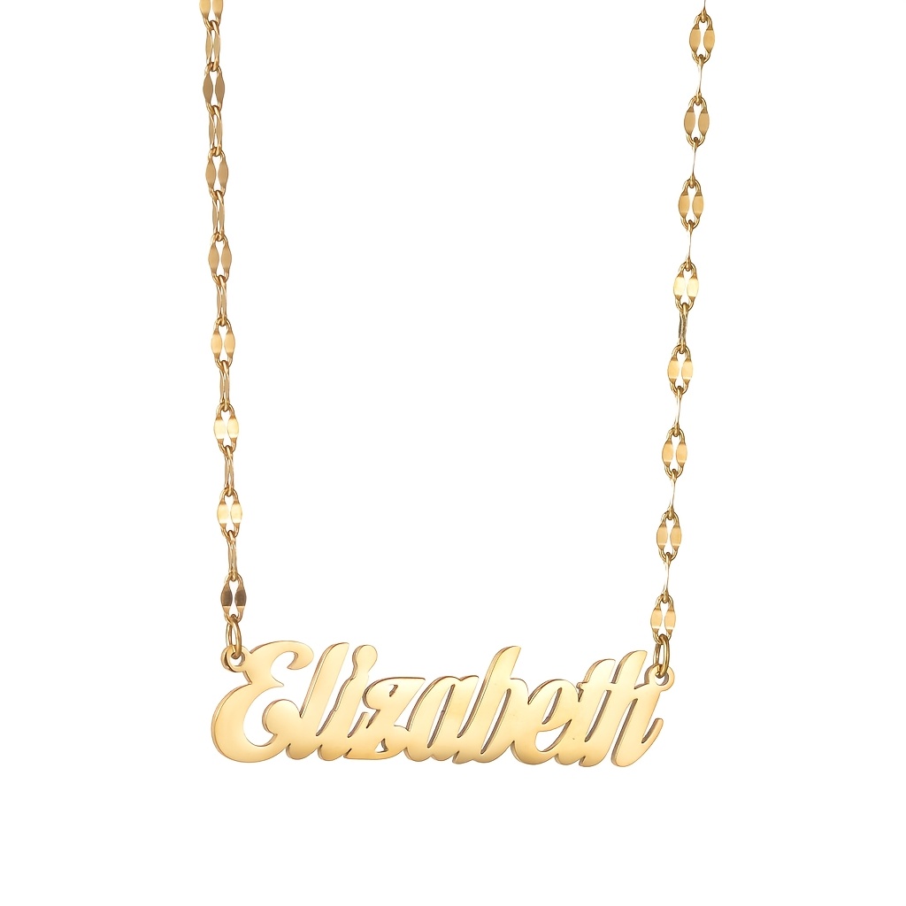 Image of 1pc Custom Personalized Golden Name Necklace With Lip Chain, Handmade Jewelry, Personalized Birthday Gift For Mom, Simple Initial Necklace, Gift, Birthday Present, For Women