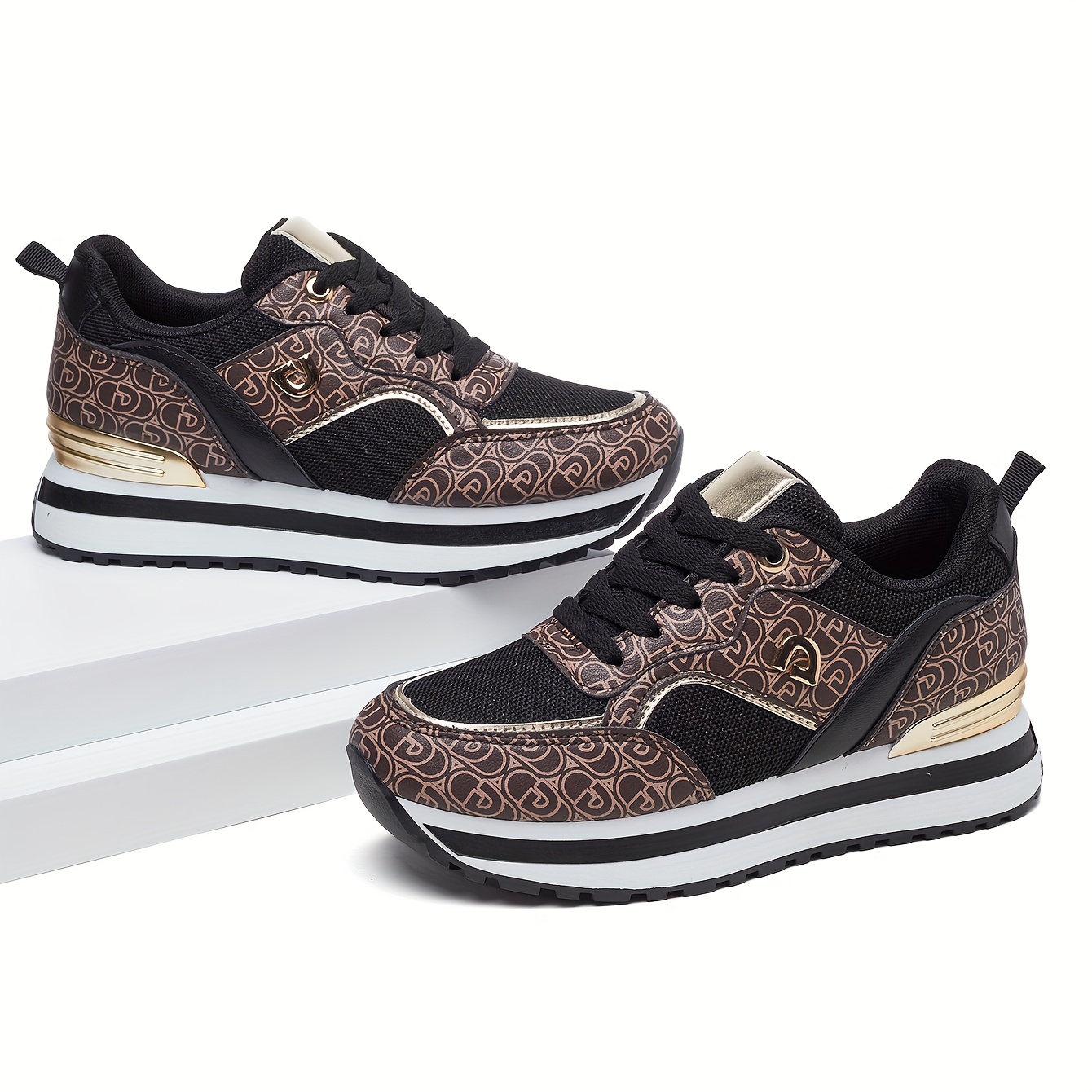 Women's Thick-Soled Height-Increasing Sneakers, Trendy Lace-Up Platform