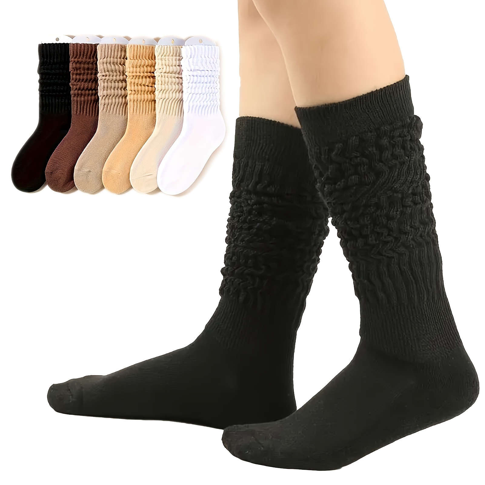 TEMU 6 Pairs Women's Slouch Socks Scrunch Socks Soft Thigh High Boot Socks For Women Legs Warmers Socks