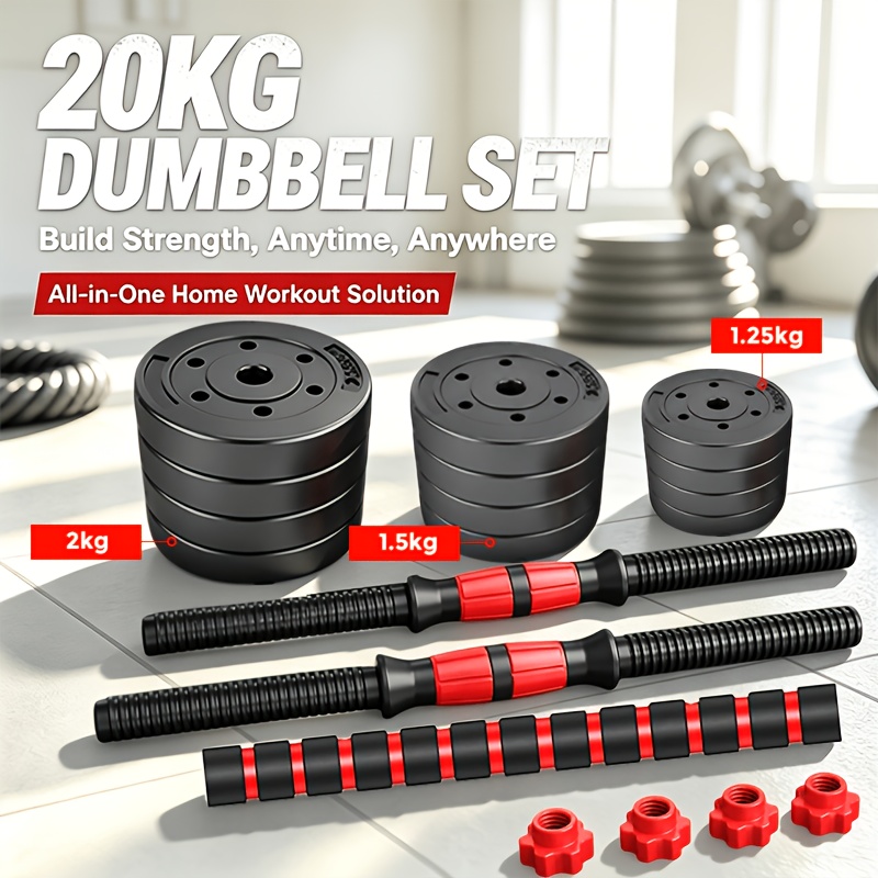 TEMU Ensemble d'haltères, haltères avec tige de , ensemble d'haltères courts, 10 kg, 20 kg, 30 kg, pour entraînement, musculation, haltérophilie à ,