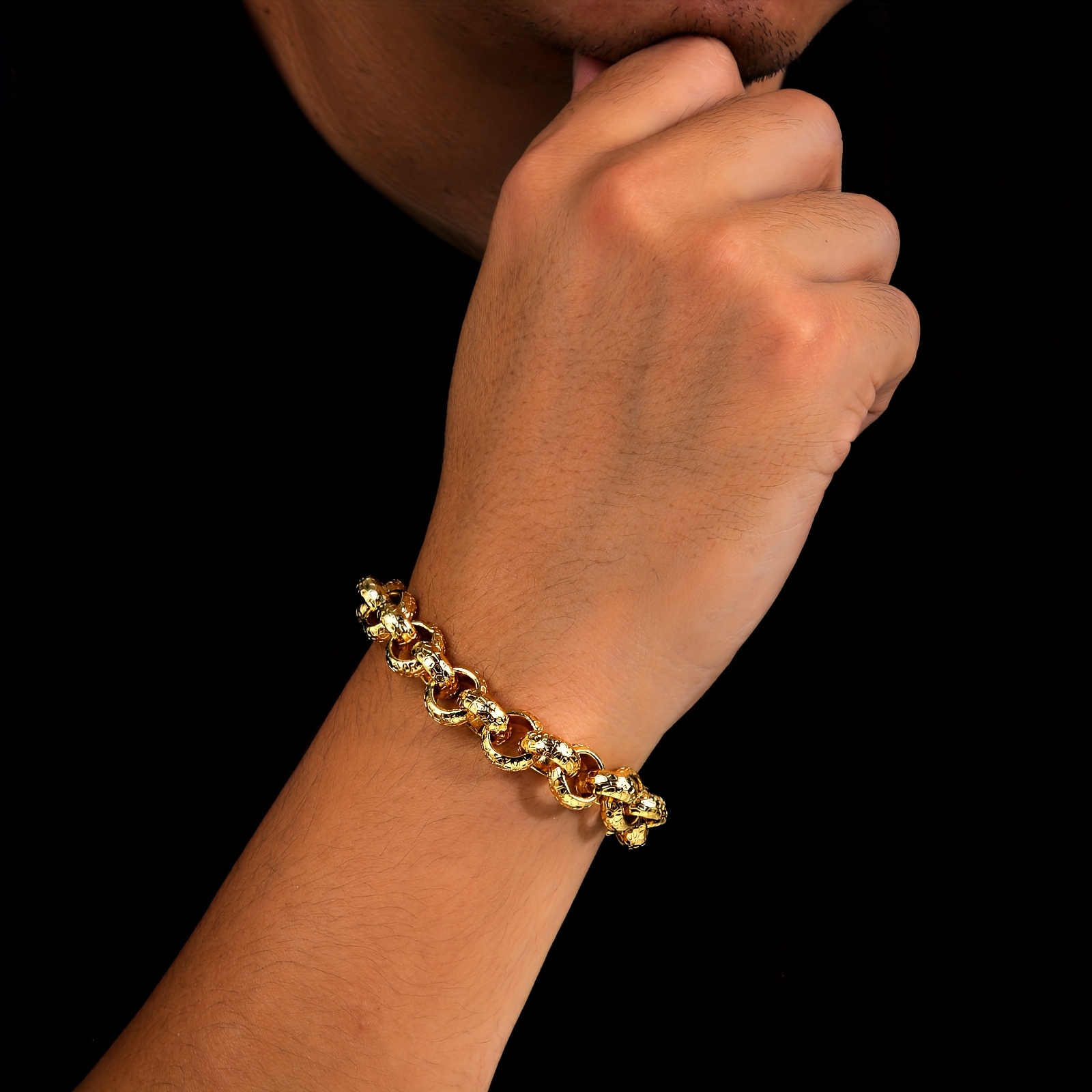 

18k Gold-plated 12mm Copper Chain Bracelet With Ot Clasp - Hip Hop Fashion, Casual Attire & Festivals