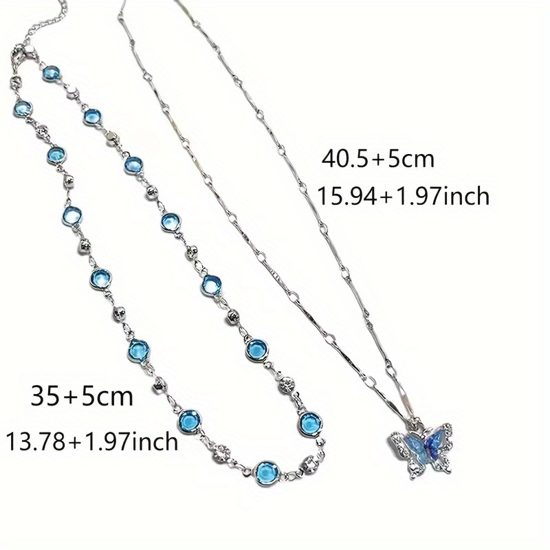 TEMU 2 Piezas de Conjunto de Collar Elegante de con de Cristal Azul - Cadena de Clavícula de Resina Lujosa, Regalo para de San Valentín para Mujeres,