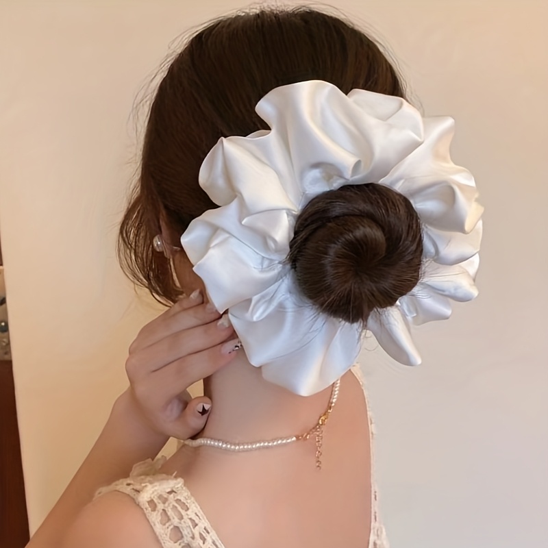 Jumbo Solid Hair Scrunchie in Black or White, Plush Textured