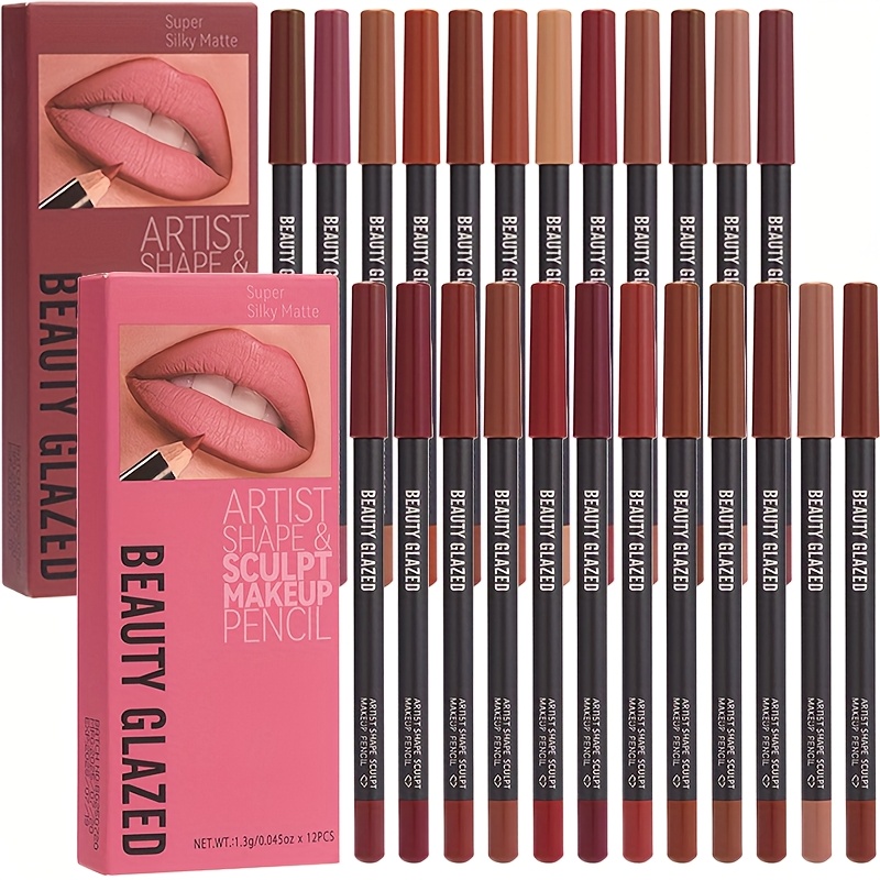 Image of 2 Set (24pcs) Lip Liner & Eyeliner Long Lasting Matte Waterproof Lipstick, 2in 1 Eyeliner&lipliner, Waterproof Lipliner Women Lips Makeup Cosmetics Matte Lip Makeup Pen