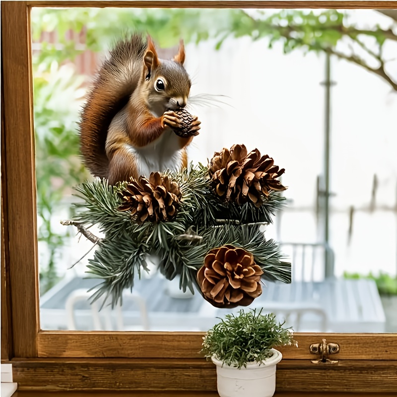 1 Sheet Watercolor Squirrel And Window Cling - Self-adhesive Disposable Vinyl Plastic Glass Sticker, Nature Decor Easy To Apply & Remove Natural Theme Art Animal Design