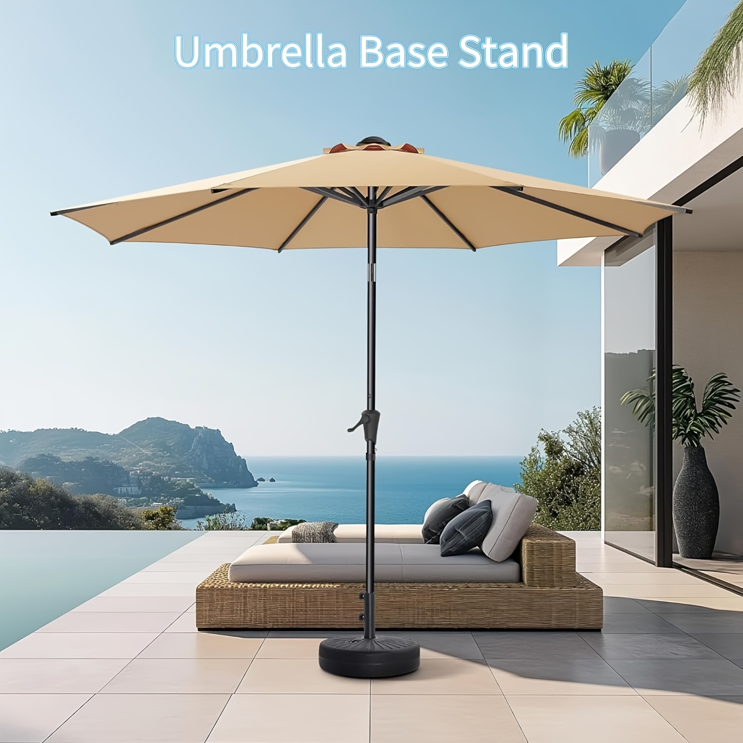 Outdoor Padded Umbrella Base, Round Plastic Umbrella Base, Lawn, Patio Outdoor Heavy Duty Umbrella Stand With 2 Adjustable Knobs, 3 Lined Rings, Black