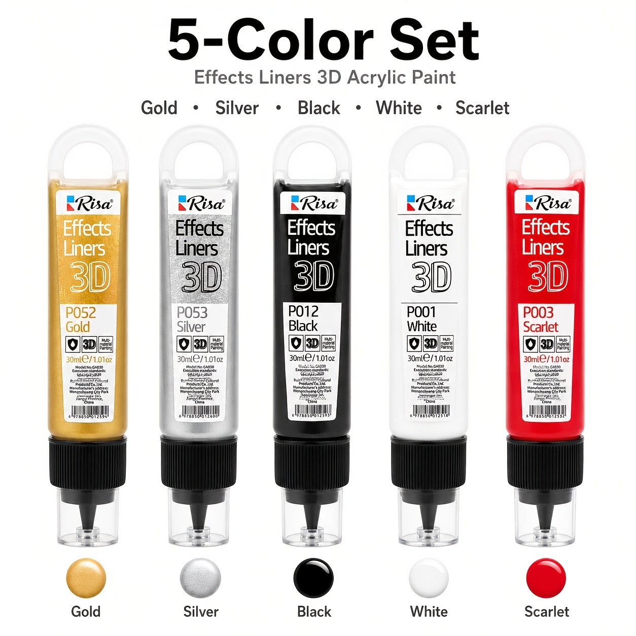 TEMU 5pcs 1oz 3d Texture Paste, 10-color Acrylic Effects Liner Paint, Vibrant Pigments, Suitable For Painting On , Multi-surface Paint For Crafts,