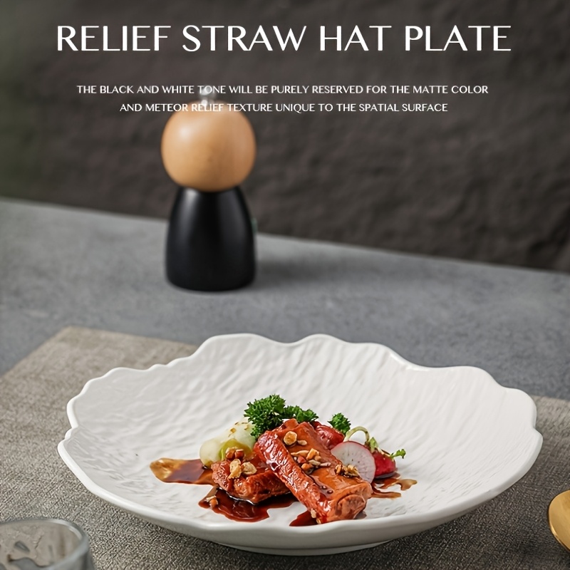 Stone Patterned Irregular Shallow Ceramic Plates, Round Vegetable Plates for Household & Commercial Use, High-End Western Dining Tableware, Creative Artistic Conception, All-Season Ceramic Design
