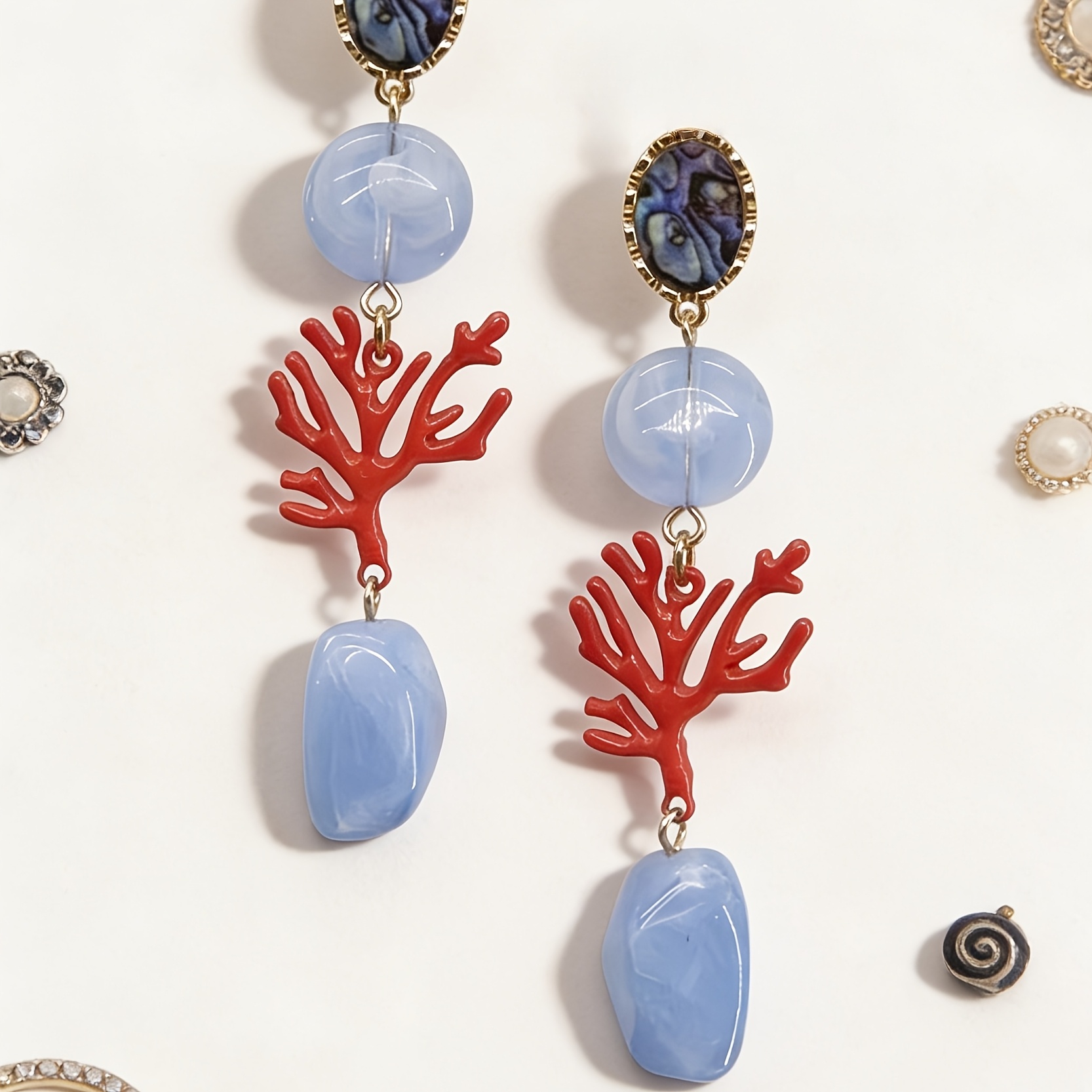 Image of A Pair Of Bohemian-style Earrings With Blue Irregular Acrylic Stone Designs, Wear Or Vacation Additions For Women
