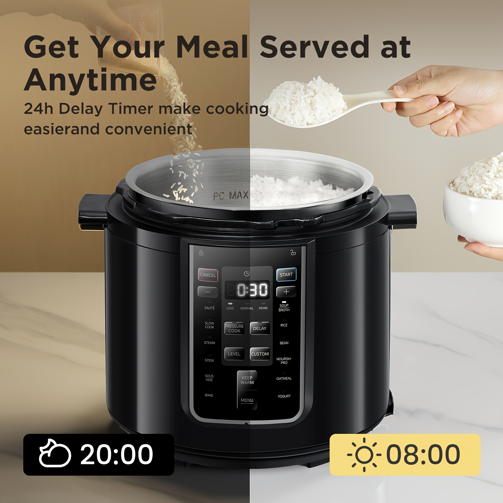 Image of Midea 6l Capacity Smart Electric Pressure Cooker, 1200w Fast Cook 9-in-1 , 14 Menus 24-hour , -6 People Family Stew Rice Soup Electric Pressure Cooker, Detachable Lid Thickened Inner Pot Dishwasher
