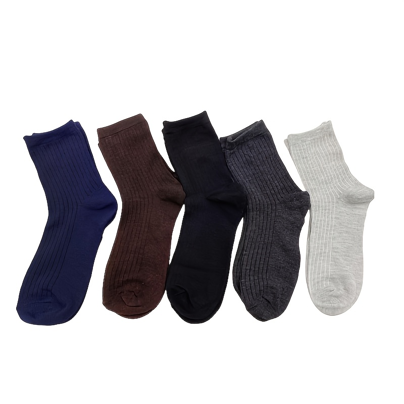 Image of 5-pair Men' Color Crew Socks, Sweat-absorbent And Breathable, Suitable For , Business Socks, Sports Socks, Unisex Asian Sizes