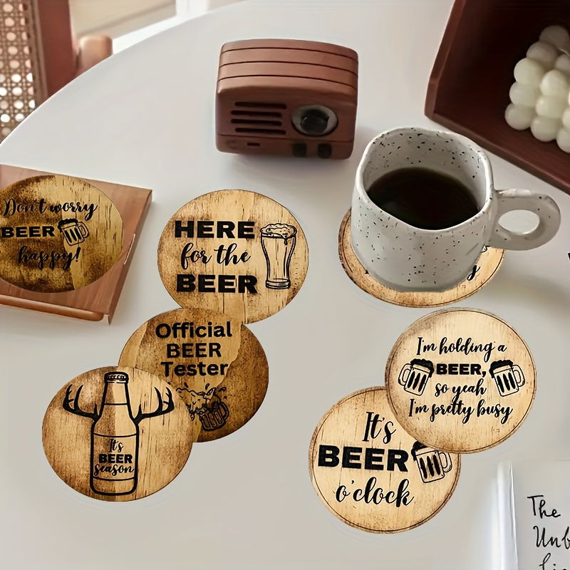 6pcs Set Of Beer-themed Wooden Coasters - Hand Washable, Heat-resistant Table Mats With Non-slip Design, Suitable For Drinks - Perfect For Christmas, Home And Office Decor, Themed Parties