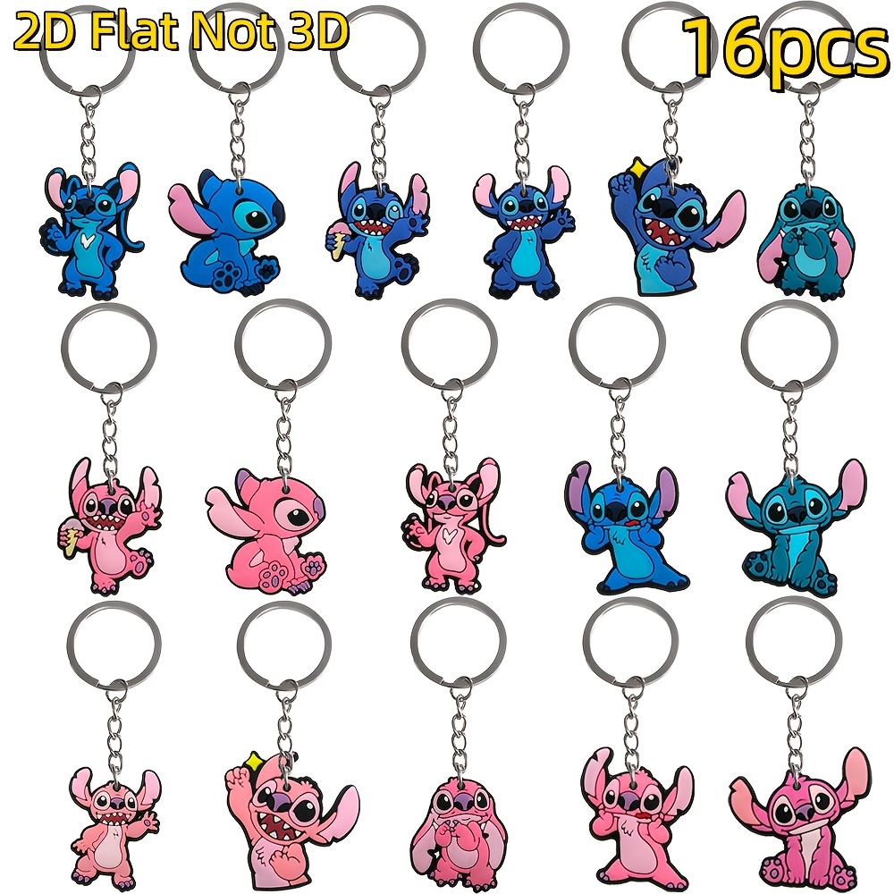 E-shop 16 Stück Disney Cartoon Stitch Schlüsselanhänger, Niedlicher Anhänger Schlüsselanhänger, Rucksack Schlüsselanhänger PVC Boutique Taschenanhänger