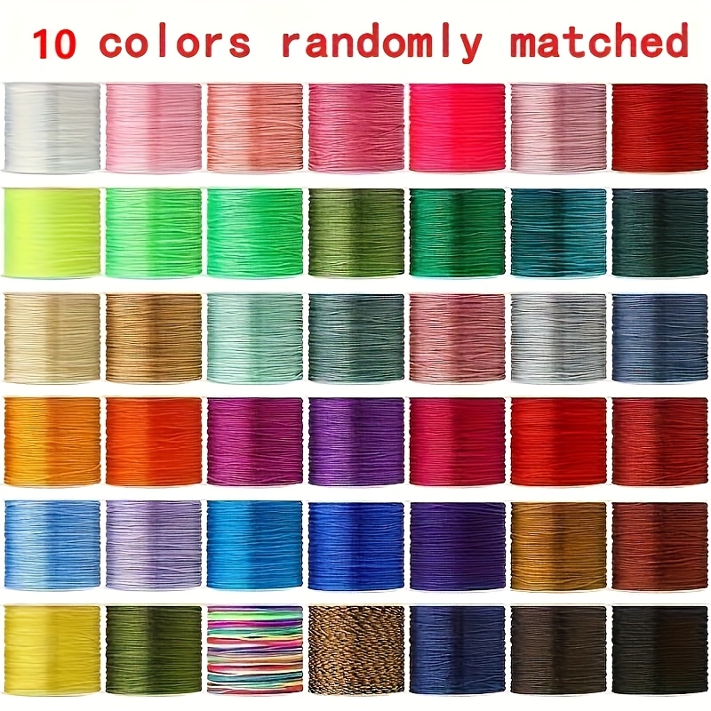 E-shop 10 Rollen/393,7 Zoll langer Nylonfaden, 0,8 mm Dicke, nicht dehnbar, zufällige Farben, strapazierfähige schwer zu zerreißende Perlenschnur,