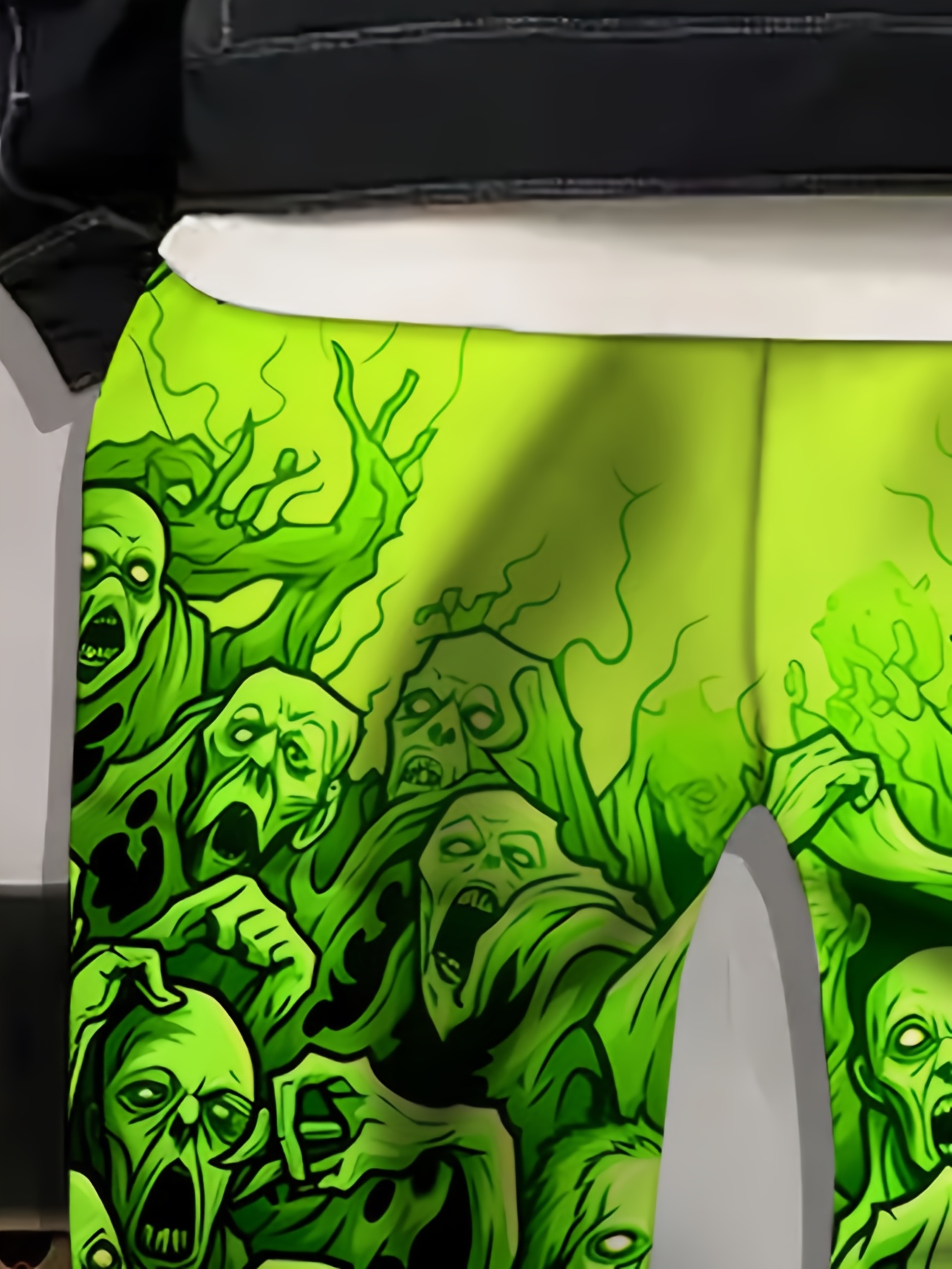 *'* Zombie Print Joggers Neon Green Casual Pants with Drawstring Waist  Pockets, Full-Body Graphic Design, Regular Fit for Lounge, Gym, or