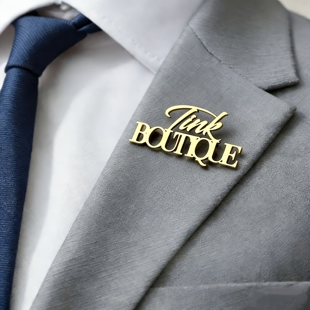 TEMU Elegant Stainless Steel Brooch | Personalized Dual-layer Script, Unisex, Ideal For Father's Day, Valentine's Day, Wedding Accessory