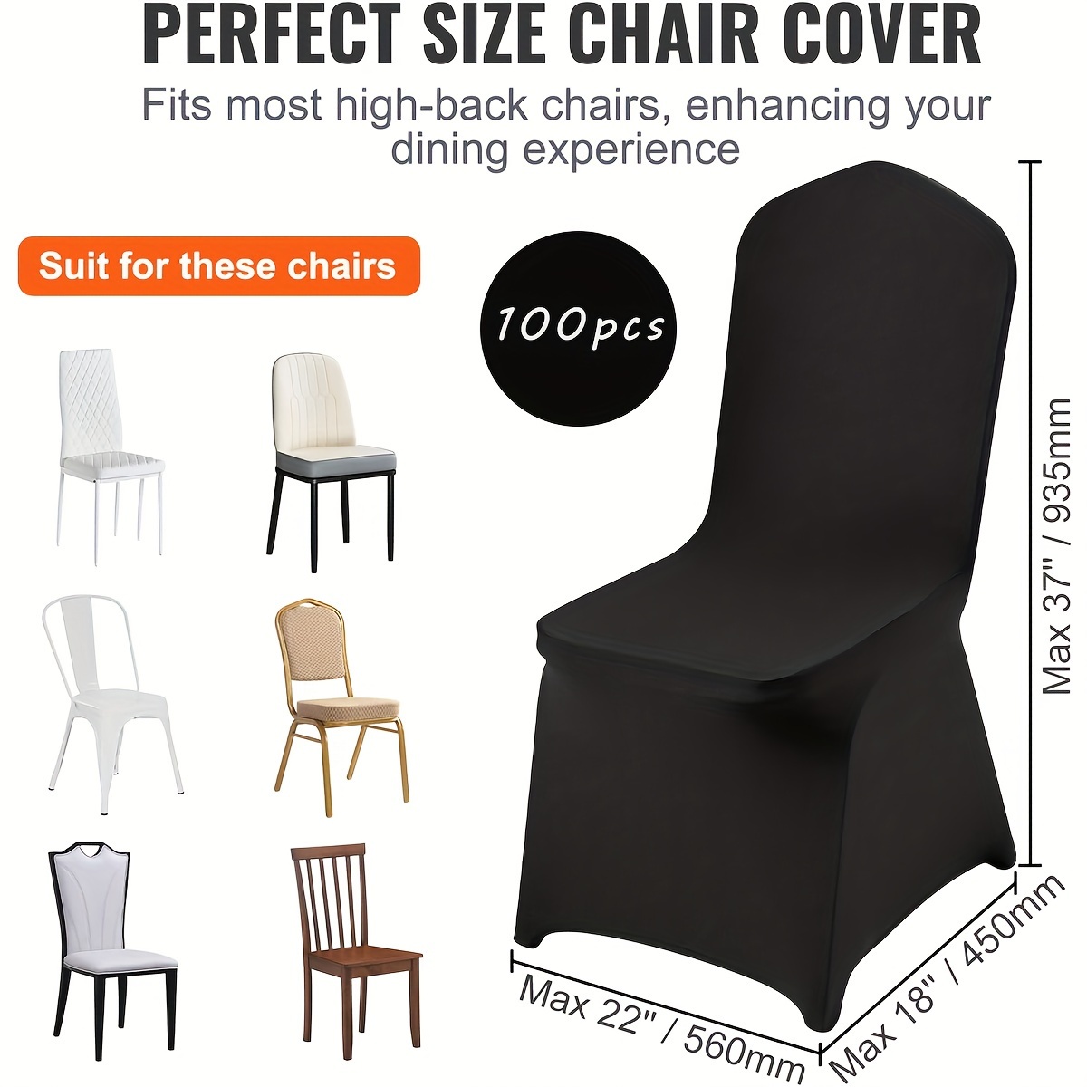 TEMU 100pcs Polyester Spandex Banquet Chair Covers | Stretch Covers For Wedding, Party, Restaurant With Elastic-band Closure, Contemporary Style
