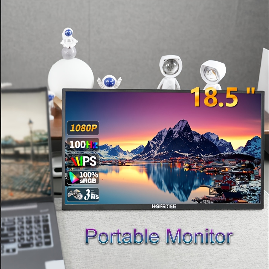 Hgfrtee Portable Monitor 18.5inch 1080p| 120hz 1ms Gaming Monitor | 100% Srgb, Hdr | 300nits | Usb-c & Hd | Vesa & Stand | Large Travel External For Laptop, Computer, Game Consoles