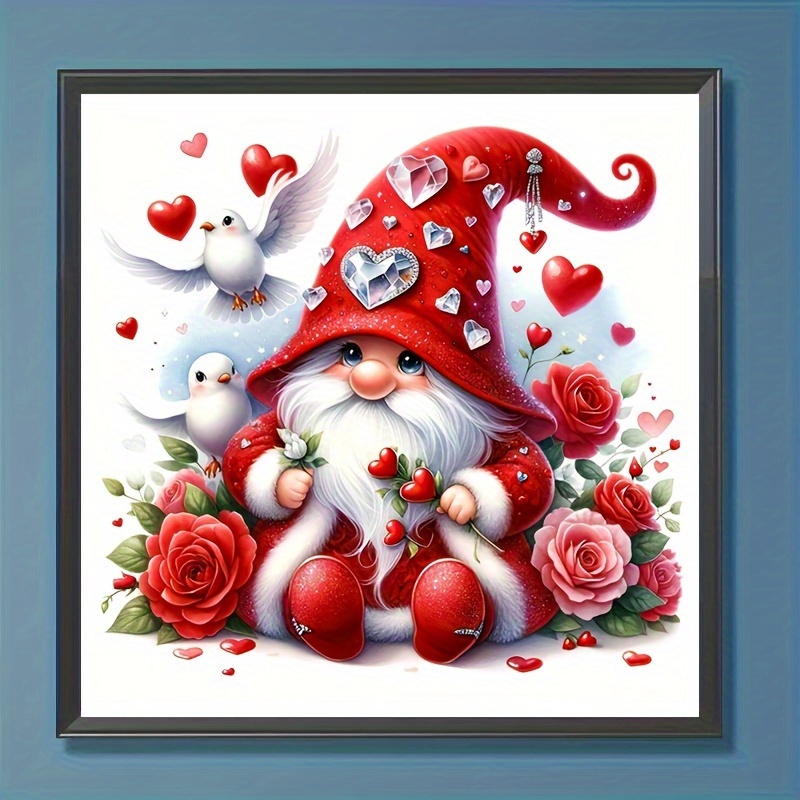 

1pc Love Heart Flower Gnome Old Man Pattern Rhinestone Painting Kit, Diy 5d Round Full Rhinestone Painting Mosaic Craft, Handmade Set, You Can Create Amazing Artwork, Suitable For Home