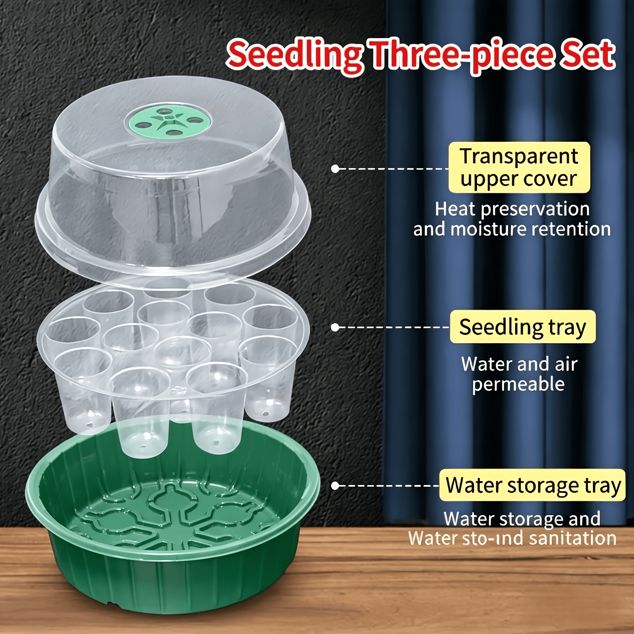 E-shop 3-teiliges Set (Sämlingstelle + Transparente Abdeckung + Tablett) 13-Loch Runde Sämlingstelle | Pflanzen Sämlingstelle | Hydroponische