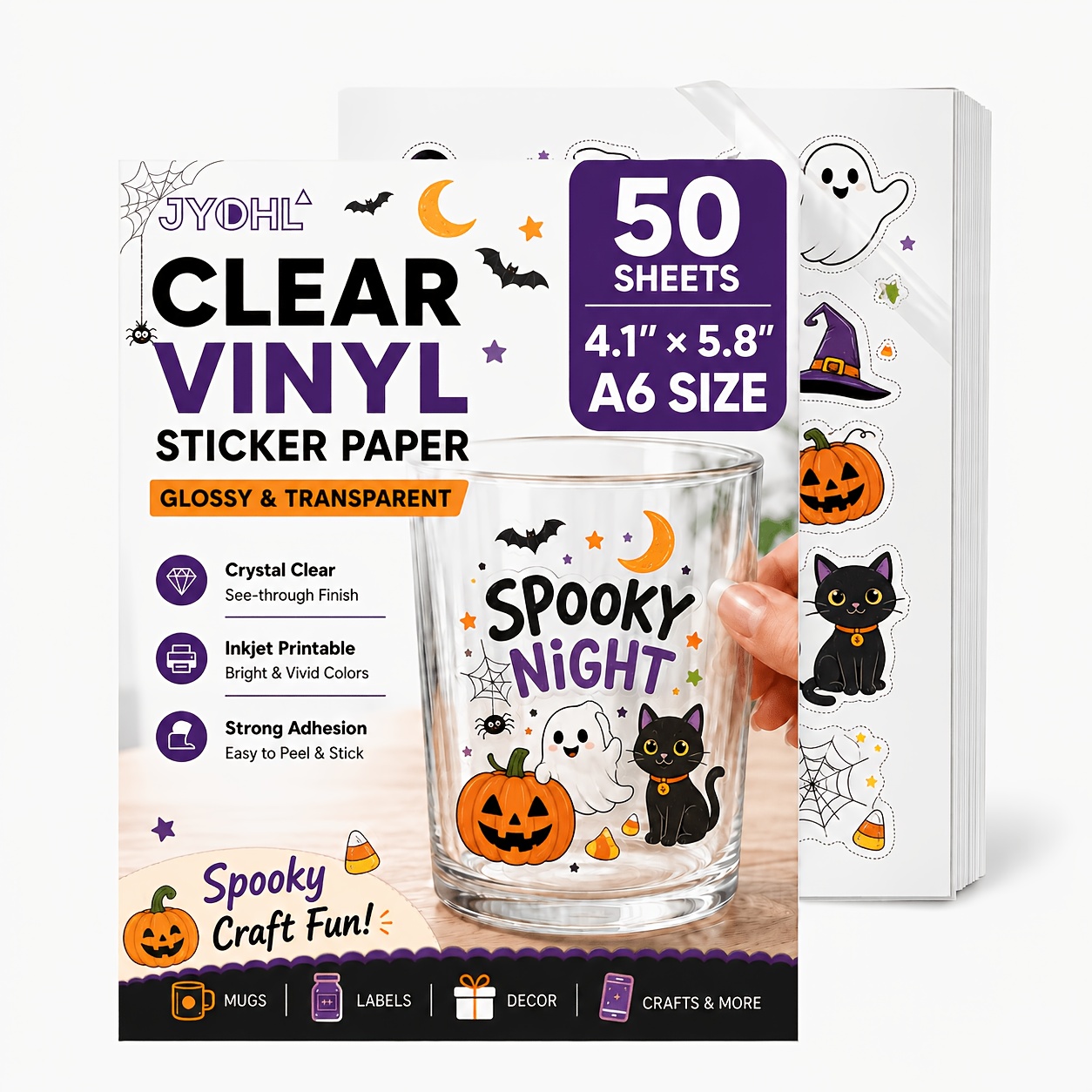 TEMU 50 Sheets A6 4.1"x5.8" Clear Printable Vinyl Sticker Paper For Inkjet Printers, Glossy Transparent Self-adhesive Decal Sheets For Labels, Cups,