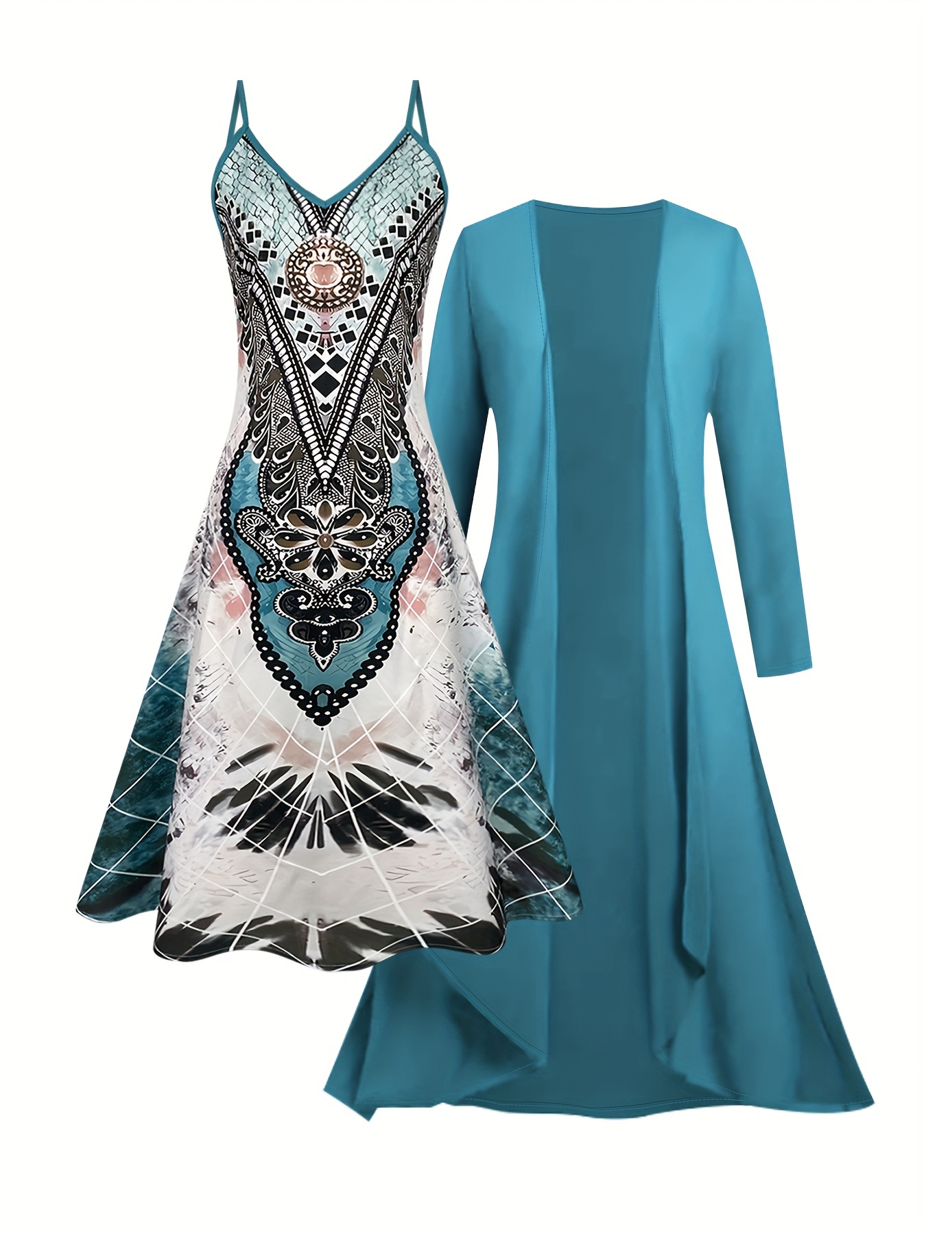 tribal style two piece dress set long sleeve kimono graphic Temu